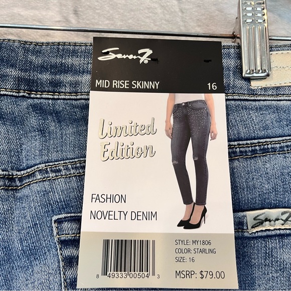NWT Seven7 Size 16 Mid Rise Skinny Starling  Pearl Jeans Fashion Novelty Denim - Picture 8 of 10